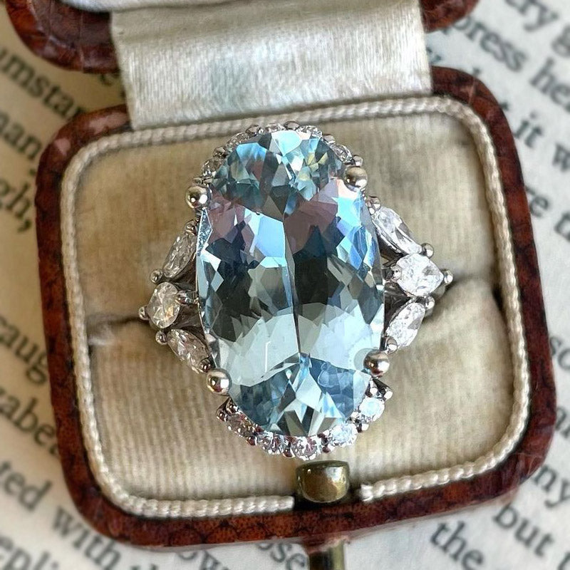 15ctw Oval Cut Aquamarine Birthstone Ring -JOSHINY