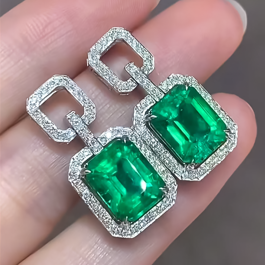 Elegant 7 ctw Emerald Cut Emerald Earrings -JOSHINY