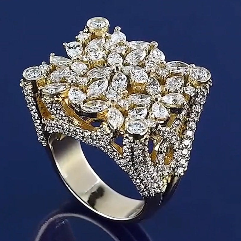 4.0ctw Marquise and Round Cut Flower Cluster Sparkling Ring -JOSHINY