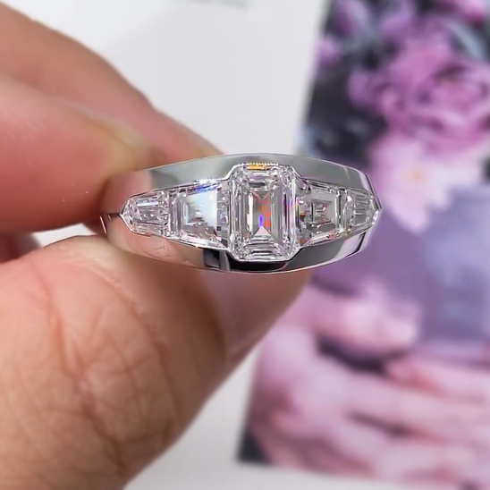 Stylish 5 ctw Octagonal Cut White Gemstone Men's Ring -JOSHINY