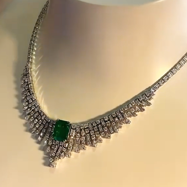 Elegant 15 ctw Emerald Cut Emerald Waterfall Necklace -JOSHINY