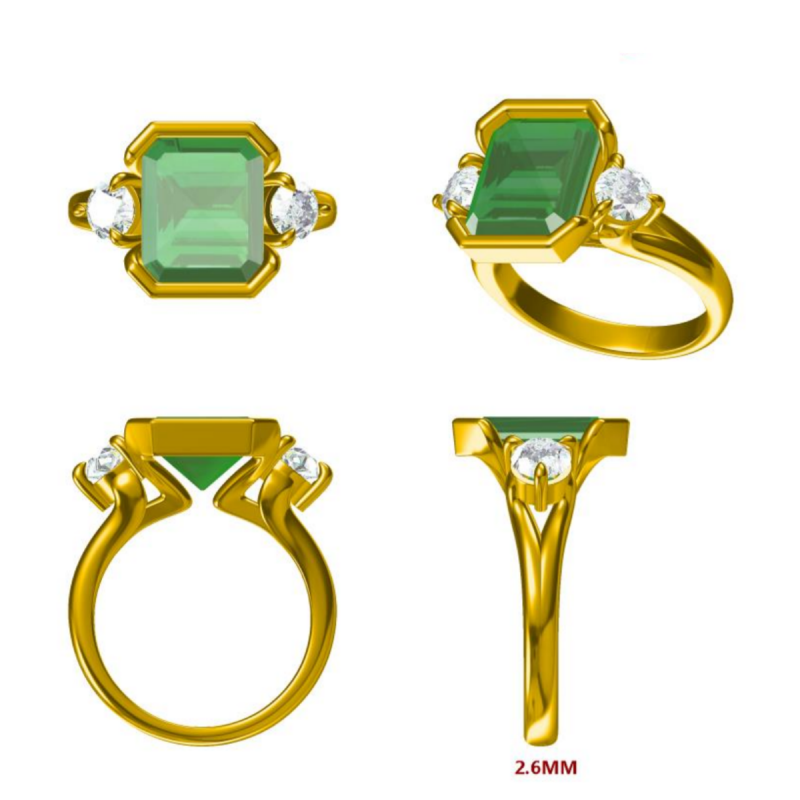 7.55ct Octagonal Cut Emerald Semi-Wrapped Setting Ring -JOSHINY