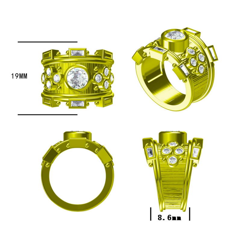 2.9ctw Round Cut Sandblasted Vintage Gold Ring -JOSHINY