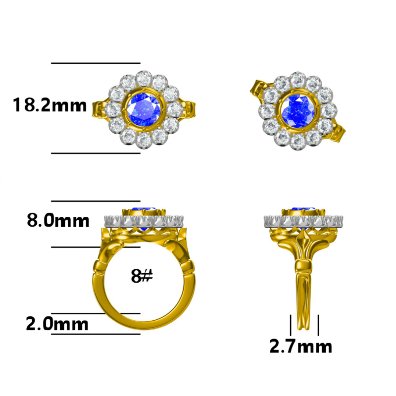 7.0ctw Old Mine Cut Antique Blue Gemstone Ring -JOSHINY
