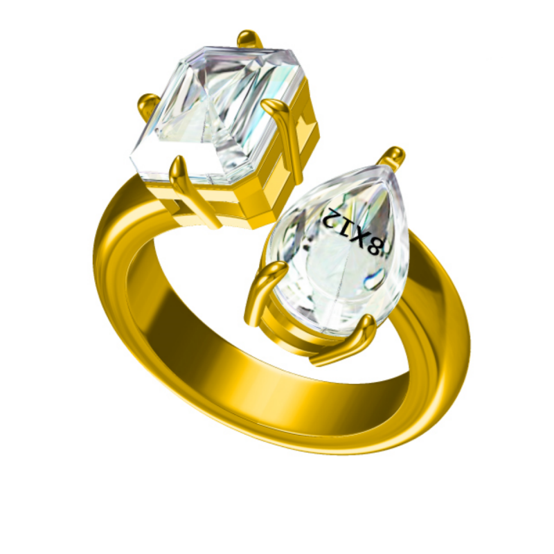 10 ctw Emerald&Pear Cut White Gemstone Twin Stone Engagement Ring -JOSHINY