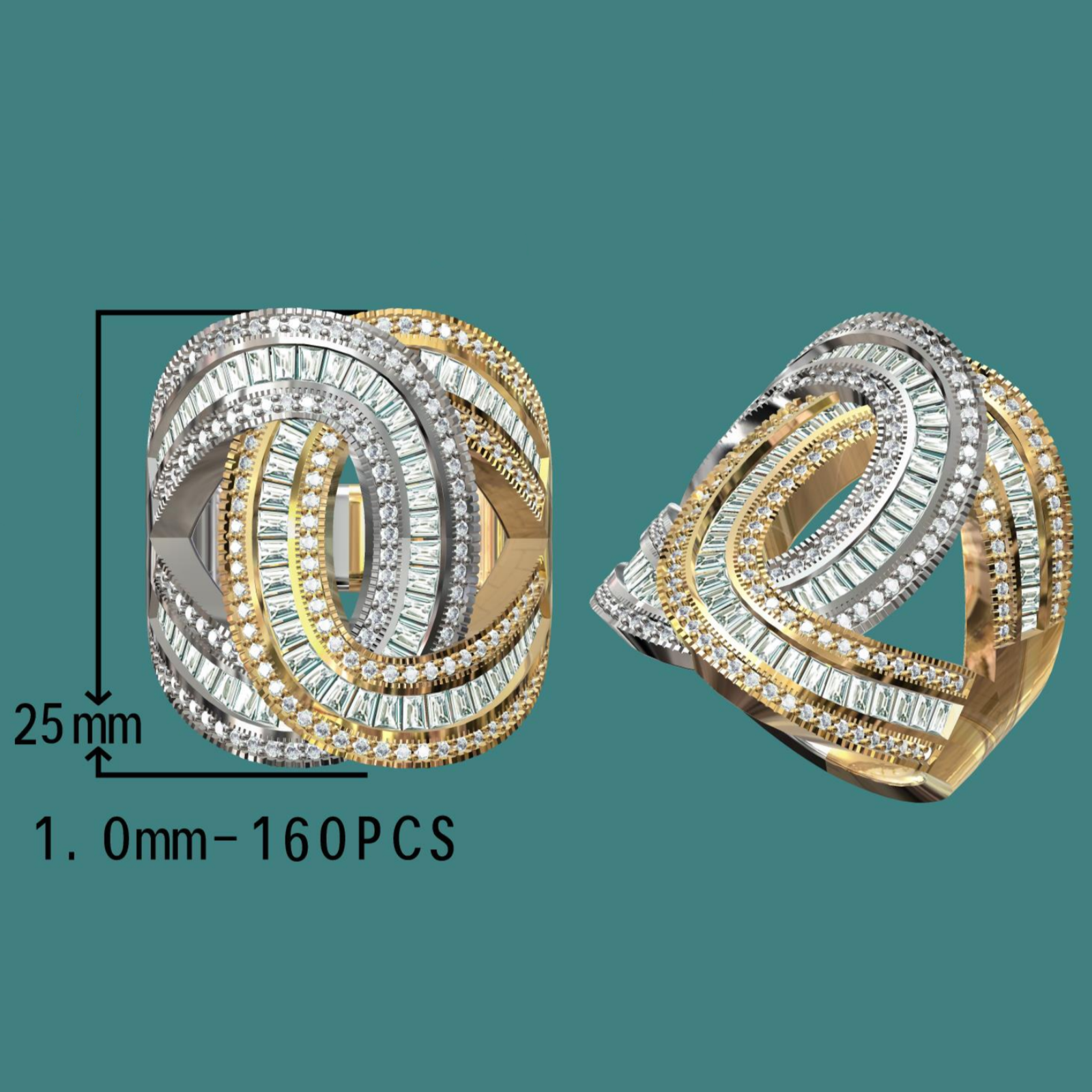Unique 4.5 ctw Trapezoidal & Round Cut White Gemstone Two-Tone Pavé Ring -JOSHINY