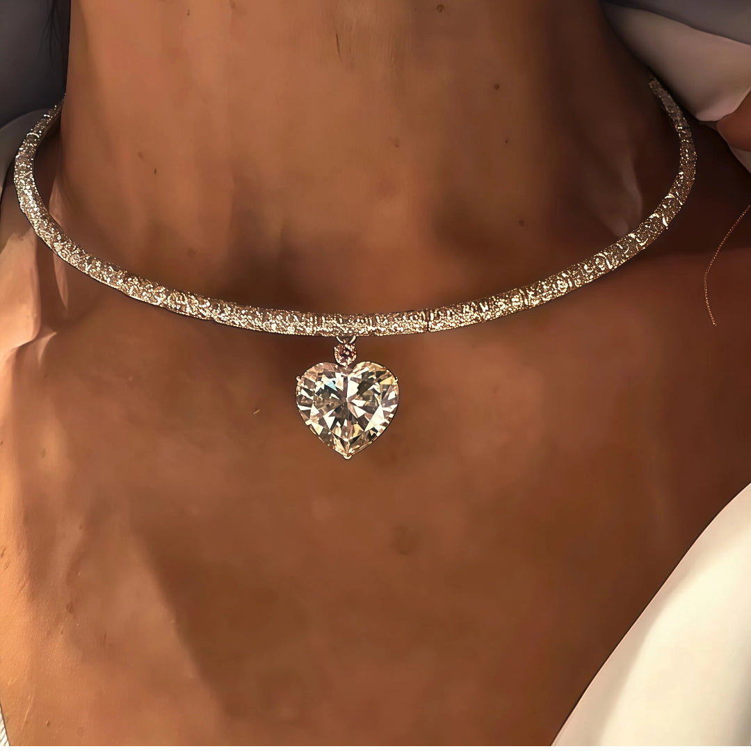 15 CTW Heart Cut White Cubic Zirconia Romantic 925 Sterling Silver Pendant Necklace-Joshiny
