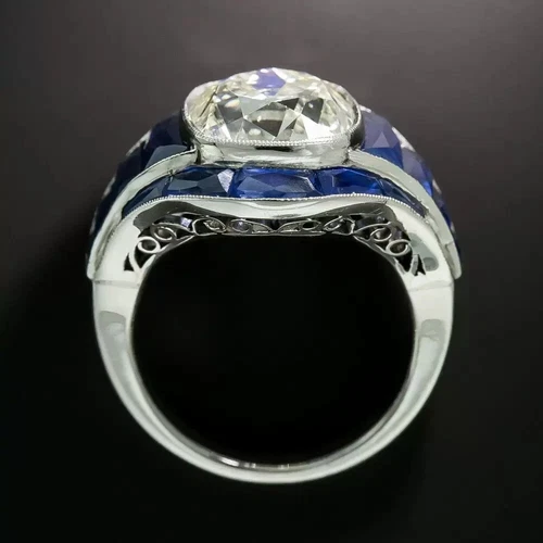 8 ctw Cushion Cut White Gemstone Art Deco Engagement Ring  -JOSHINY