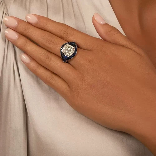 8 ctw Cushion Cut White Gemstone Art Deco Engagement Ring  -JOSHINY