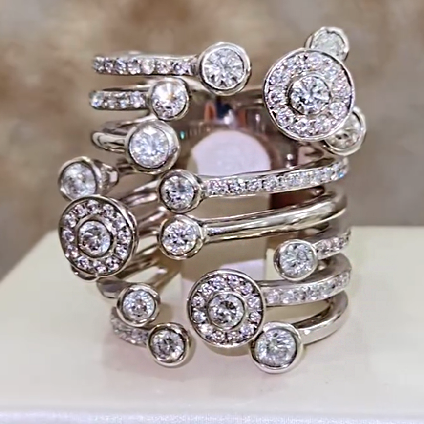 Stylish 3 ctw Round Cut White Gemstone Unique Ring -JOSHINY