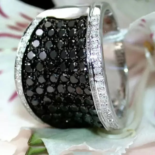 2.1ctw Black and White Gemstone Pave Set Ring