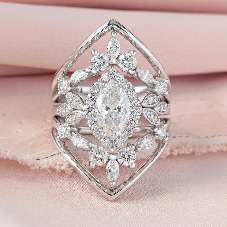 3 ctw Marquise Cut White Gemstone Victorian Engagement Ring -JOSHINY