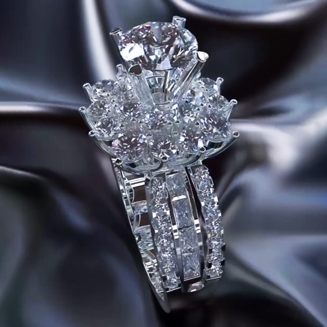 Deluxe 4 ctw Round Cut White Gemstone Engagement Ring -JOSHINY