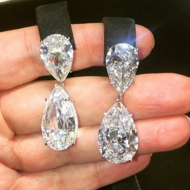 60ctw Pear Cut Double Stone Drop Earrings -joshiny