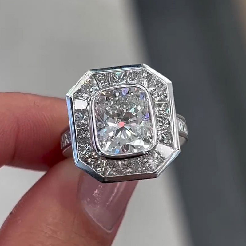 Elegant 4.13ct Radiant Cut Diamond Engagement Ring -JOSHINY