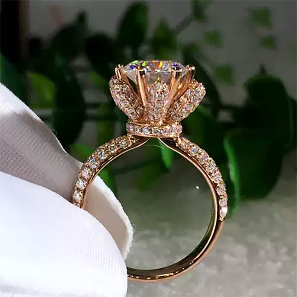 3.5ct Round Solitaire Flower Engagement Ring -JOSHINY