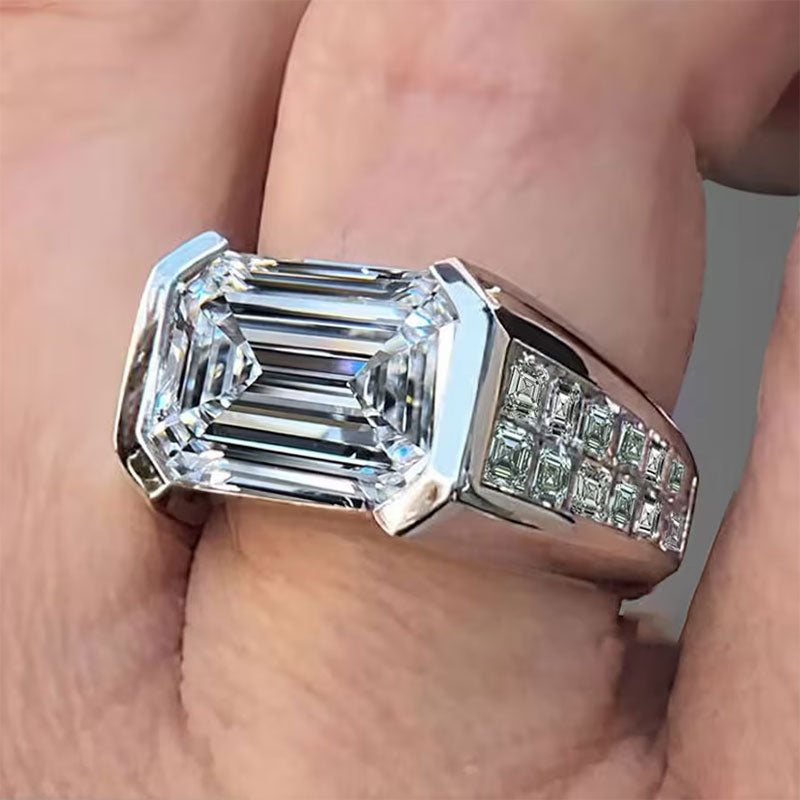 3.0 CT Emerald Cut Bezel Set Wedding Band -JOSHINY