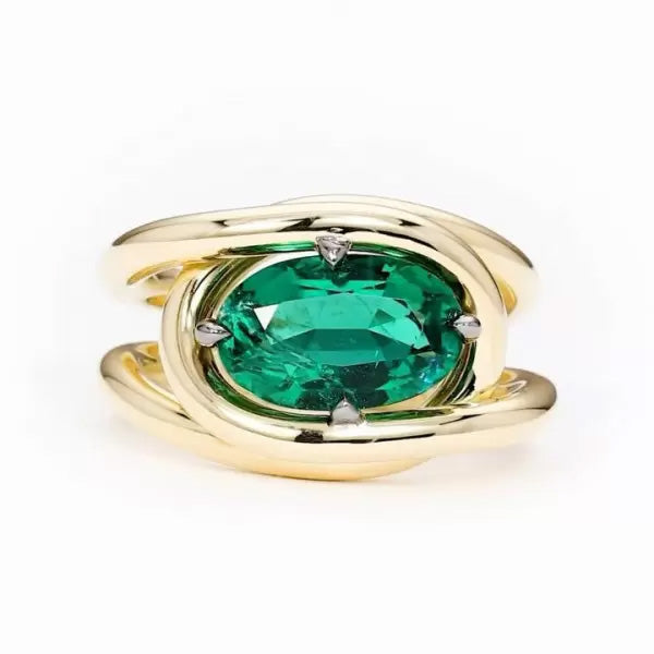 5.8ct Oval Cut Emerald Split Shank Engagement Ring