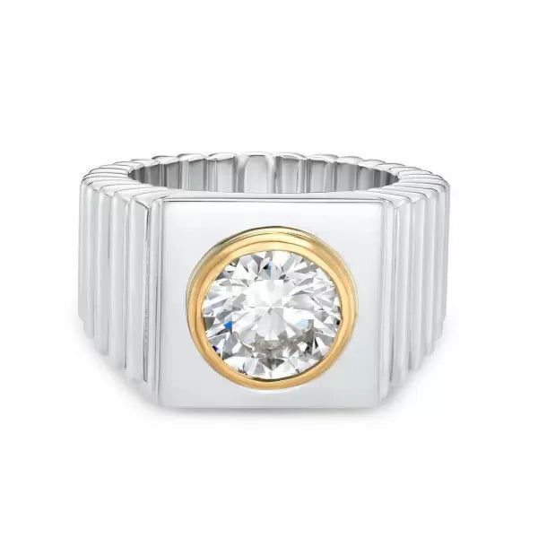 Simple 4 ctw Round Cut White Gemstone Two Tone Ring for Men and Women -JOSHINY