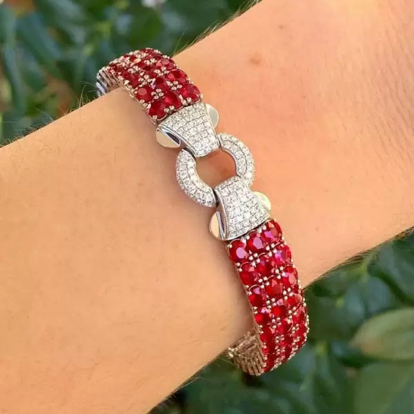 33ctw Ruby Vintage Pave Set Bracelet