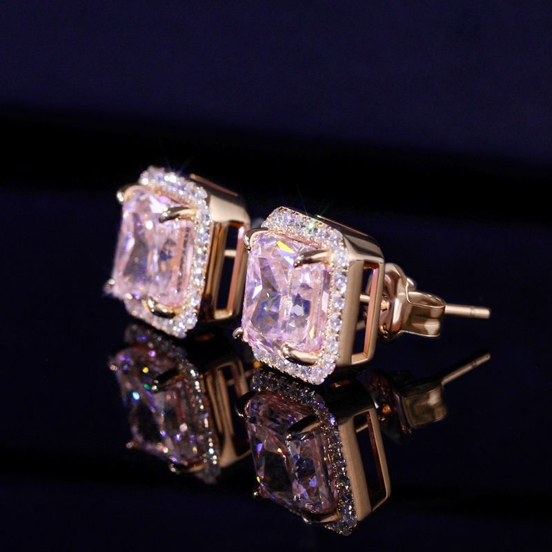 4.0ct Pink Radiant Cut Earrings