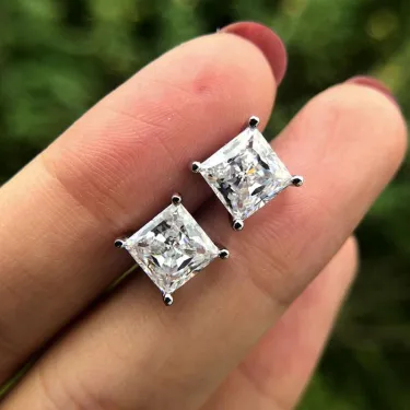 2.0ct Classic Princess Cut Diamond Stud Earrings -JOSHINY