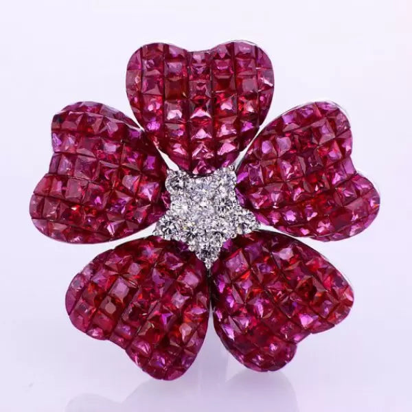 17ctw Invisible Set Ruby Flower Earrings