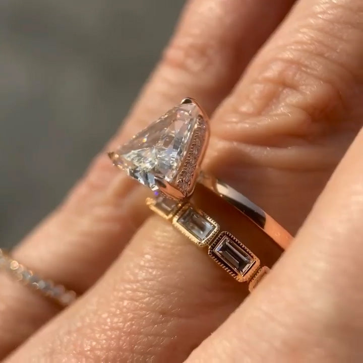 3.03ct Triangle Cut Rose Gold Ring -JOSHINY