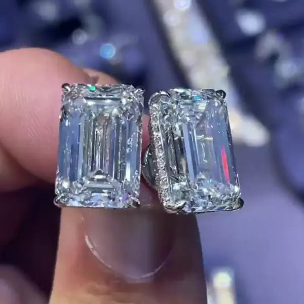 9.5ct Emerald Cut Single Clear White Gemstone Stud Earrings