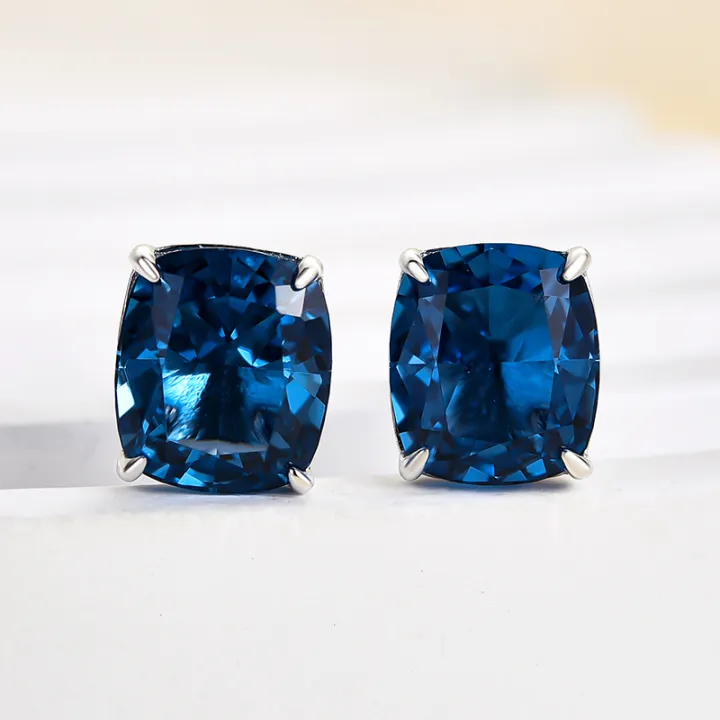 2ct Cushion Cut Blue Gemstone Earrings