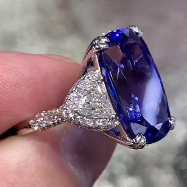 12 ctw Classic Three Stone Cushion Cut Sapphire Engagement Ring