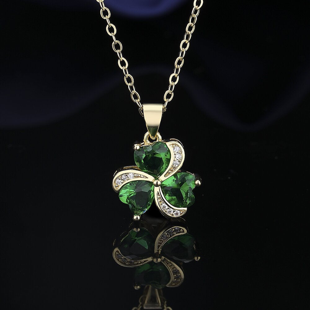 3.6ctw Heart Cut Clover Emerald Pendant Necklace -JOSHINY