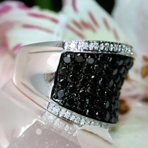 2.1ctw Black and White Gemstone Pave Set Ring