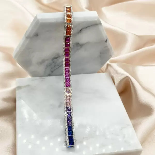 12.6ctw Princess Cut Rainbow Diamond Bracelet