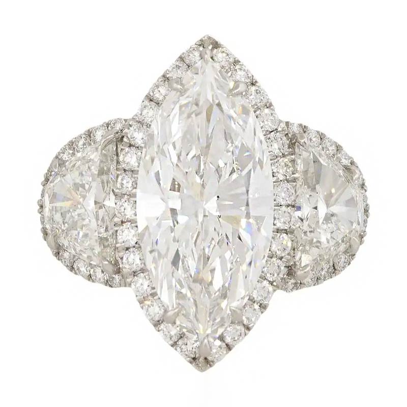 5.65 ct Marquise Cut & Half Moon Diamond Engagement Ring Platinum -JOSHINY