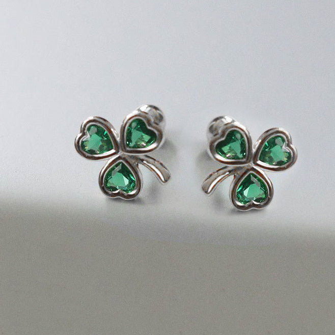 1 ctw Heart Cut Green Gemstone Shamrock Stud Earrings -JOSHINY