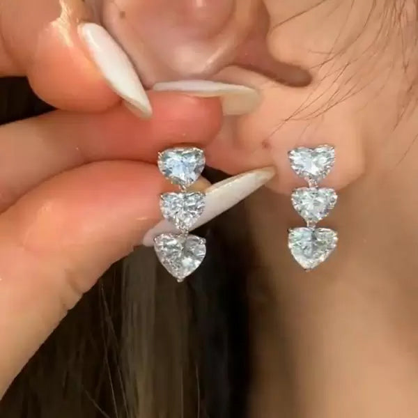 15 ctw Heart Cut White Gemstone Chandelier Earrings -JOSHINY
