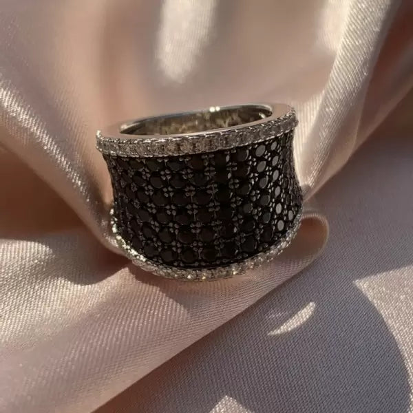 2.1ctw Black and White Gemstone Pave Set Ring