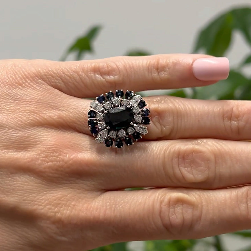 5 ctw Cushion Cut Black Gemstone Vintage Cocktail Ring -joshiny