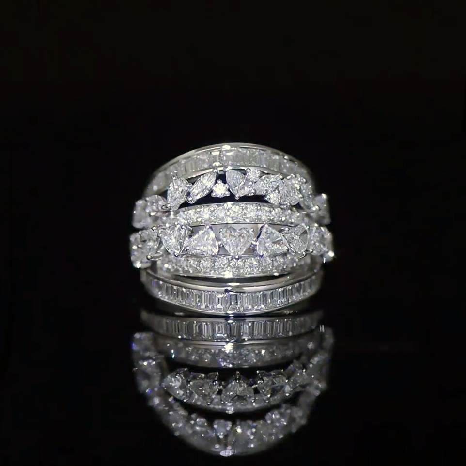 4ctw Multi-Cut White Gemstone Multi-Layered Ring -joshiny