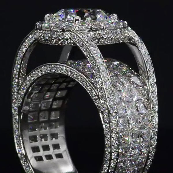 6.33ct Round Cut Wide Shank Diamond Engagement Ring -JOSHINY