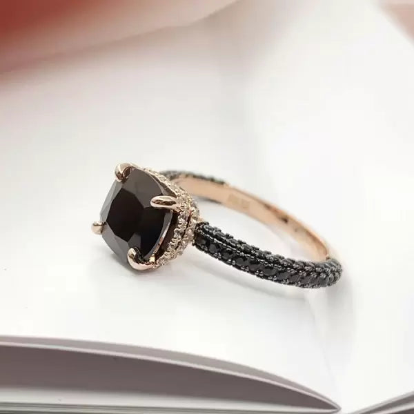 3 ctw Cushion Cut Black Gemstone Engagement Ring