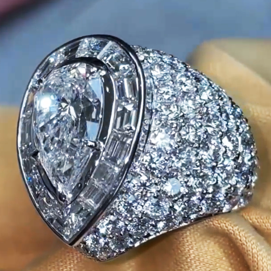 12 ctw Pear Cut White Gemstone Full Set Ring for Men and Women -JOSHINY