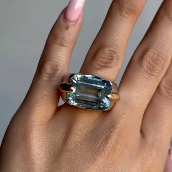 14 ctw Minimalist Emerald Cut Blue Gemstone Cocktail Ring