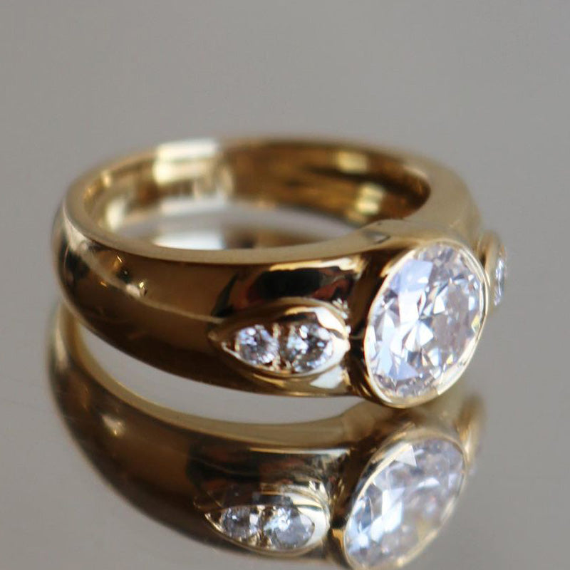 3ct French Vintage Yellow Gold Ring with Diamonds -joshiny