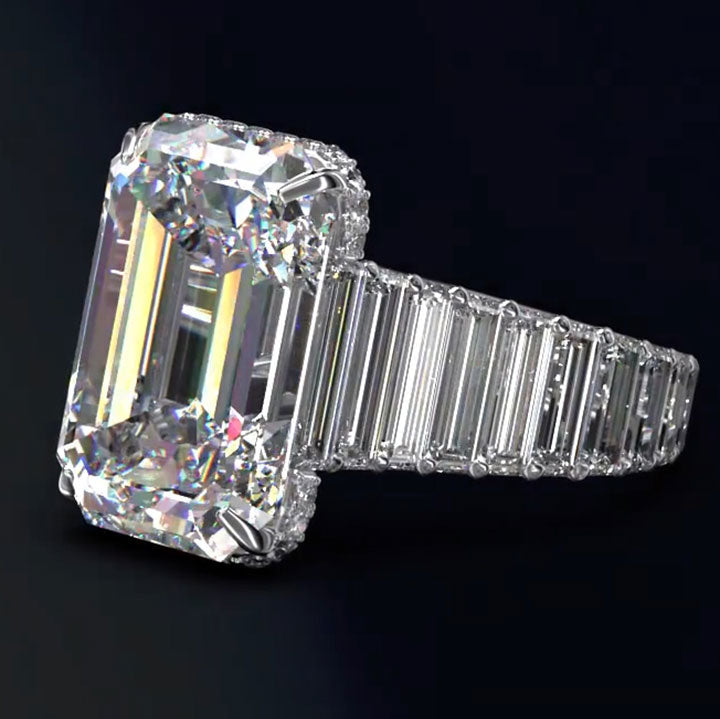 Sparkling 5.6ct emerald penguin cut diamond engagement ring -JOSHINY