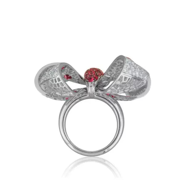 6ct round cut ruby and sapphire bow gemstone ring