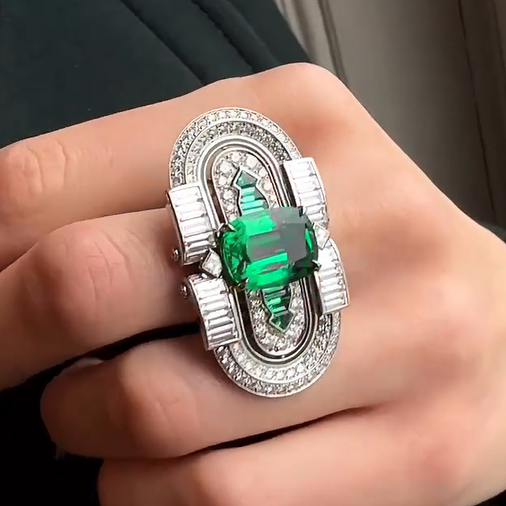 11 ctw Art Deco Cushion Cut Emerald Ring -JOSHINY