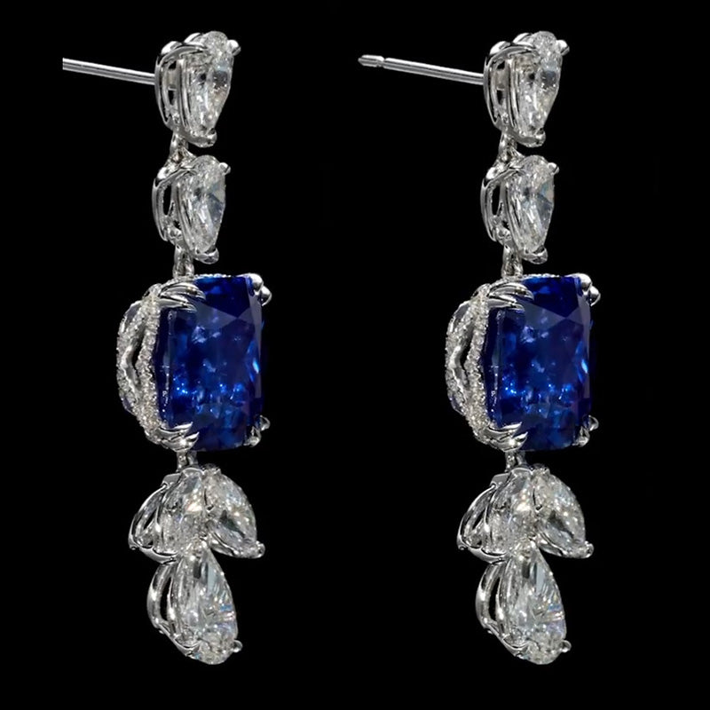 20ctw Cushion Cut Royal Blue Gemstone Drop Earrings