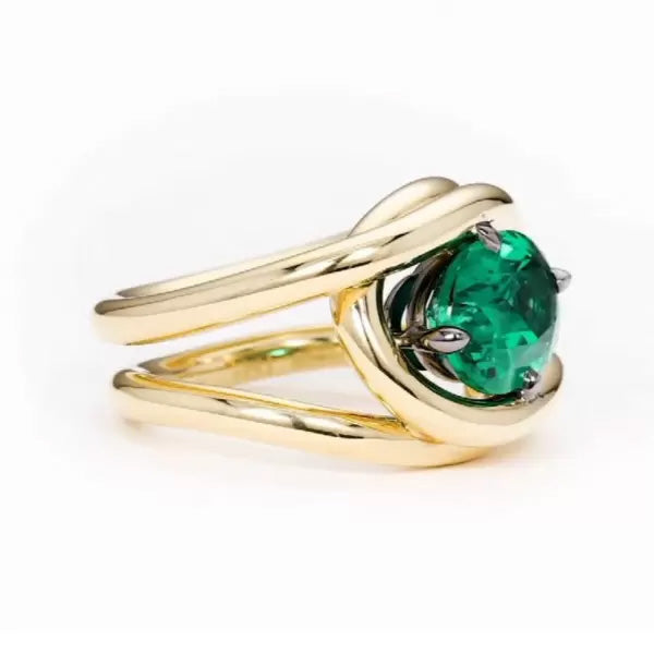 5.8ct Oval Cut Emerald Split Shank Engagement Ring